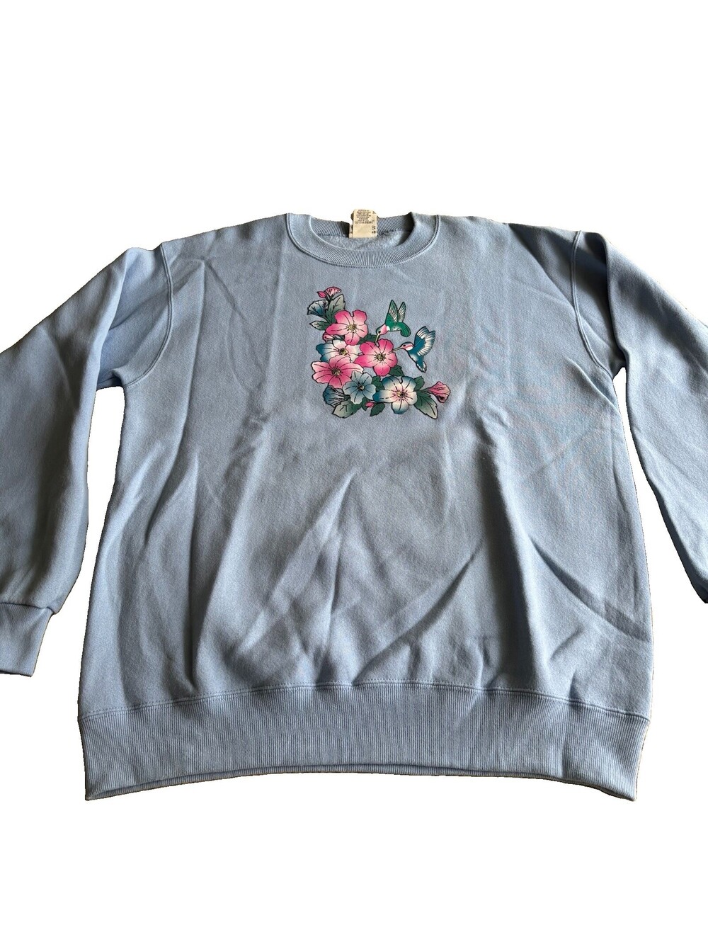Vintage Nutmeg Mills Hummingbird Light Blue Crewneck Sweatshirt Women’s Large